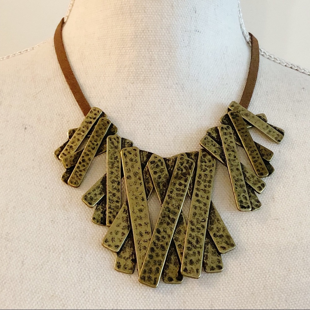 NWOT MARLYN SCHIFF Boho Antique Gold Tone Statement Necklace - Picture 2 of 14